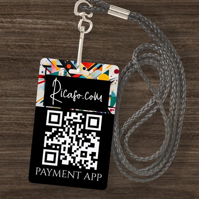 Crachá Códigos QR de pagamento personalizados para empres (Custom Business Personalized Payment QR codes Badge by Ricaso. Add your own QR code and text)