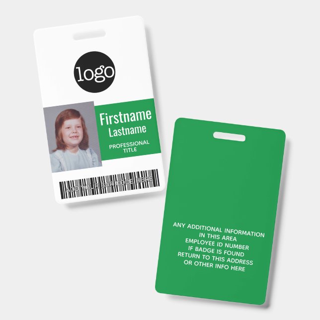 Crachá Colaborador Verde - Foto, Código de Barras, Logoti (Frente e verso)