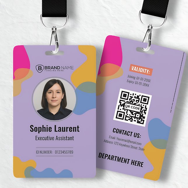 Crachá Colorful Organic Shapes Purple ID Card (Colorful Organic Shapes Purple ID Card Badge)