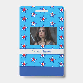 Crachá com Estrelas e Padrão Vermelho e Branco Azu