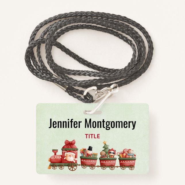 Crachá Comboio de Natais vintages giros com brinquedos (Frente com cordão)