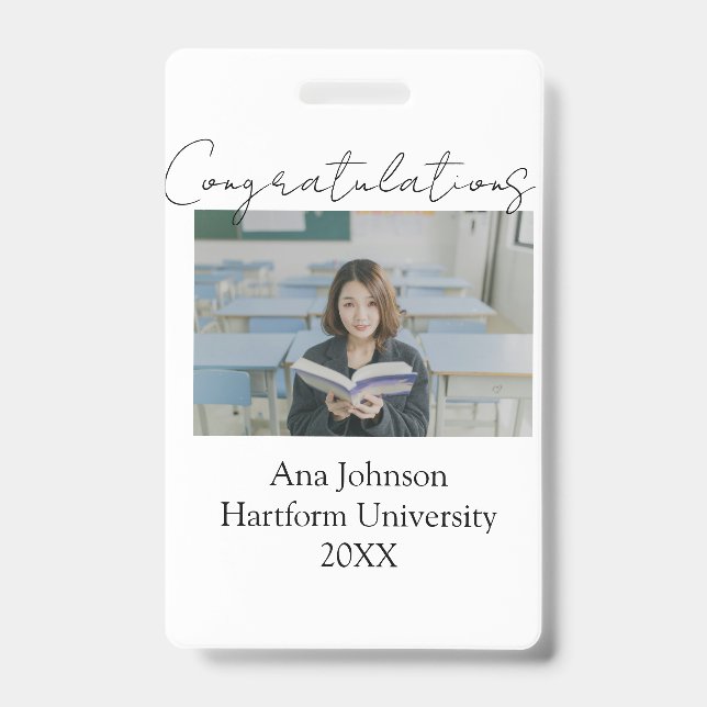 Crachá Congratulations photo graduate name university yea (Frente)