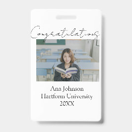 Crachá Congratulations photo graduate name university yea