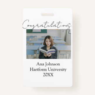 Crachá Congratulations photo graduate name university yea