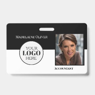 Crachá Contador ID Funcionário Logotipo Preto Branco Foto