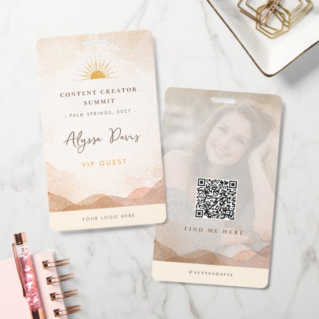 Crachá Content Creator Badge Photo QR Code Aesthetic (Escritório)