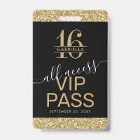 Convite de Acesso VIP Sweet 16 Preto e Dourado