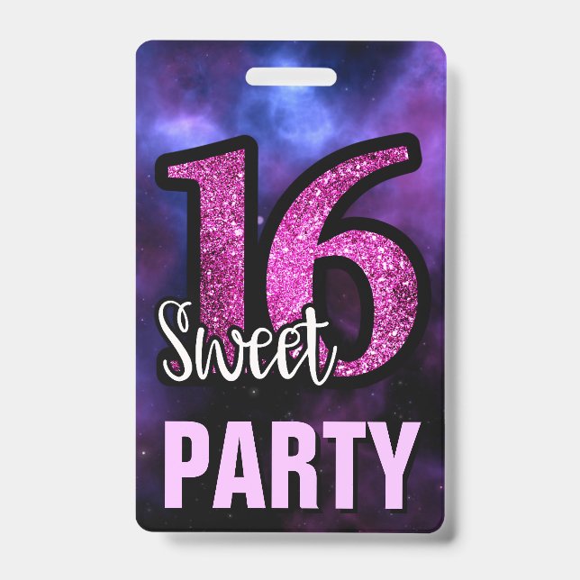 Crachá Convite de Aniversário de 16 Anos Purple Sweet ID  (Frente)