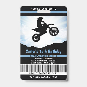 Crachá Convite de Aniversário de Moto Cross VIP