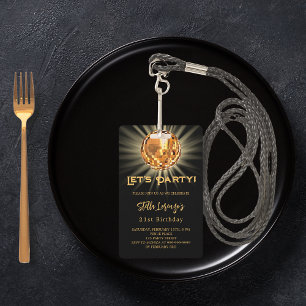 Crachá Convite de aniversário de ouro negro para o partid