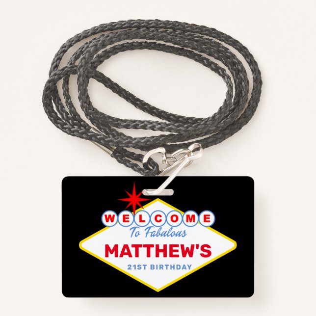 Crachá Convite de aniversário de Passagem VIP Sinal de La (Frente com cordão)