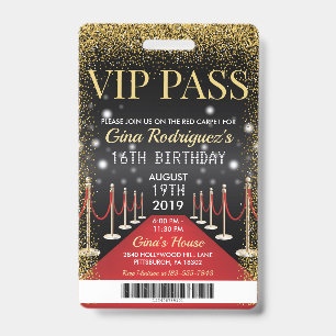 Crachá Convite de Aniversário do VIP Pass Hollywood Red 