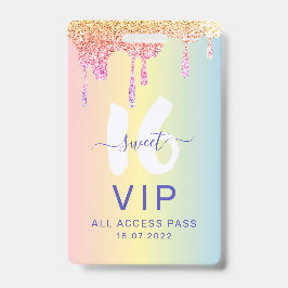 Crachá Convite de Aniversário Sweet 16 Tons Pastel Brilha