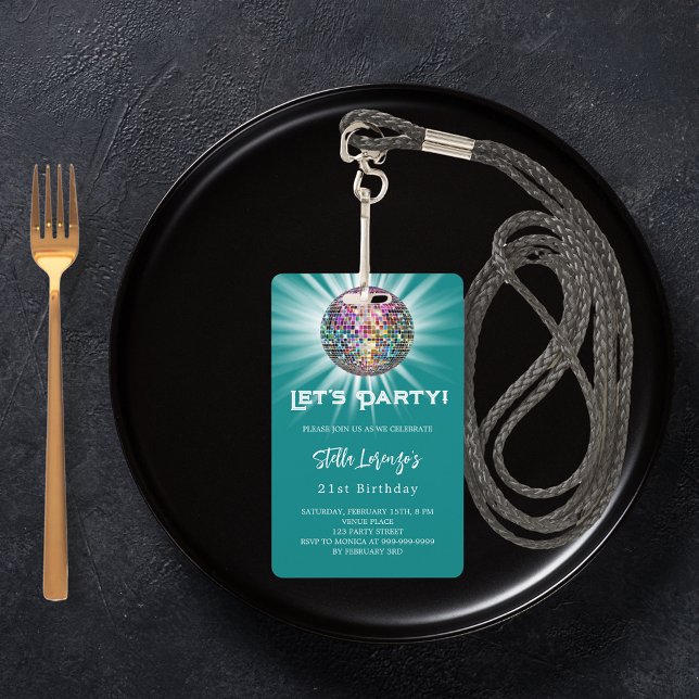 Crachá Convite de aniversário verde do partido Disco (Criador carregado)