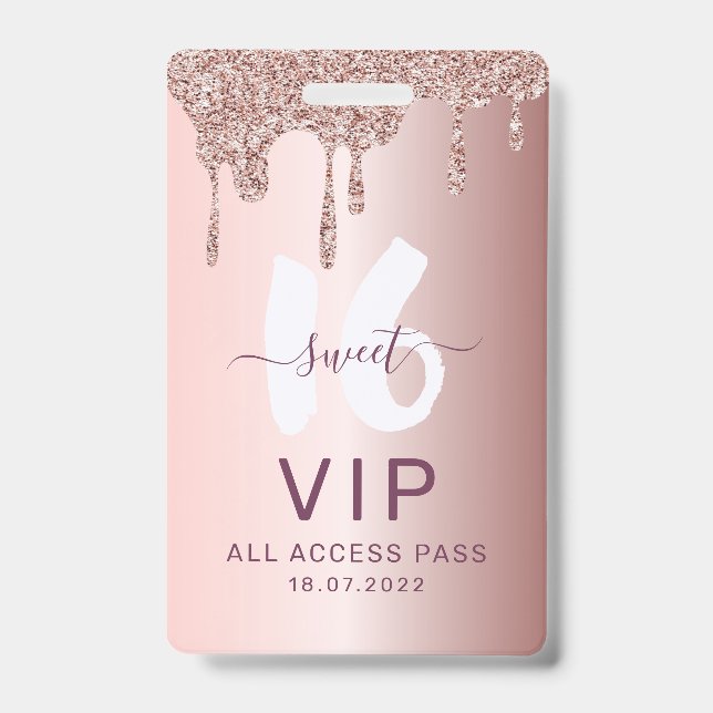 Crachá Convite de Aniversário VIP Rosa Brilhante para Fes (Frente)
