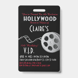 Crachá Convite de festas de Hollywood