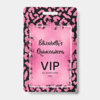 Convite de Quinceañera Pink Black Leopard VIP Pass