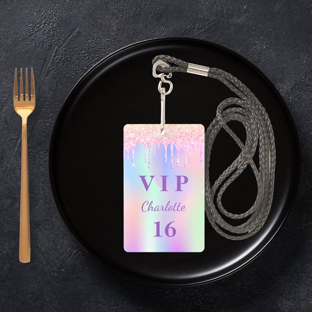 Crachá Convite personalizado VIP de aniversário com brilh (Criador carregado)