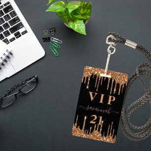Crachá Convite vip com gotas de glitter dourado para aniv