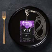 Convite vip de aniversário balão preto roxo