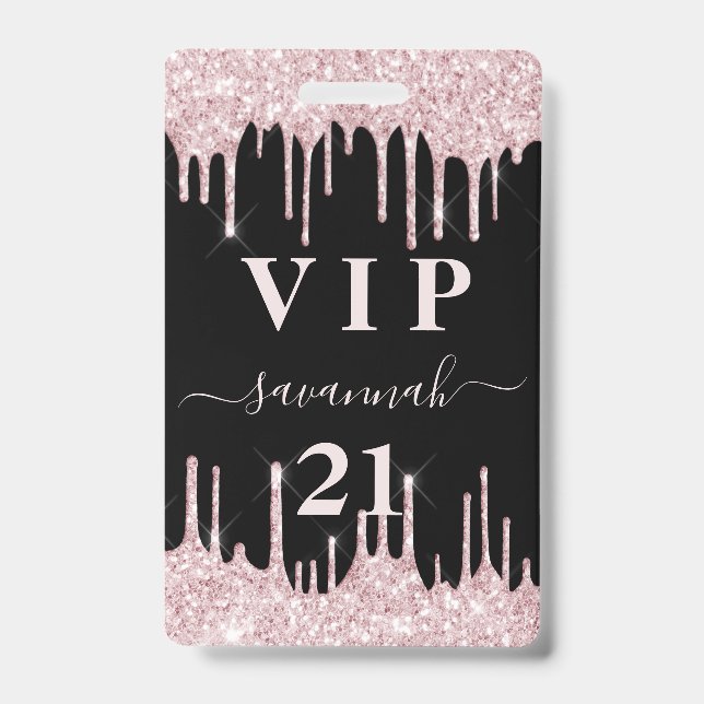 Crachá Convite vip de aniversário com gotas de glitter pr (Frente)