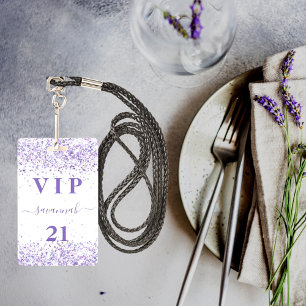 Crachá Convite VIP de aniversário violeta lavanda branco