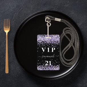 Crachá Convite vip de aniversário violeta lavanda preto