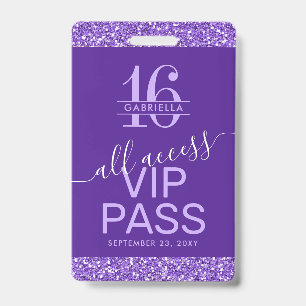 Crachá Convite VIP de Sweet 16 Roxo