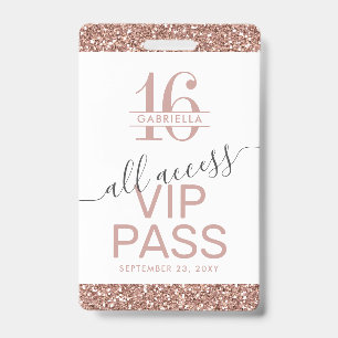 Crachá Convite VIP Rose Gold Rosa Branco Sweet 16