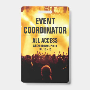 Crachá Coordenador de Eventos Personalizados Passe de Ace