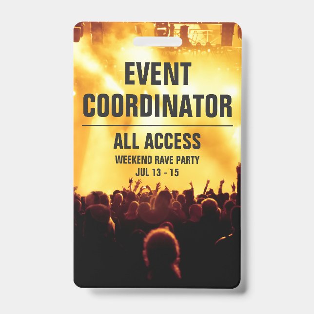 Crachá Coordenador de Eventos Personalizados Passe de Ace (Frente)