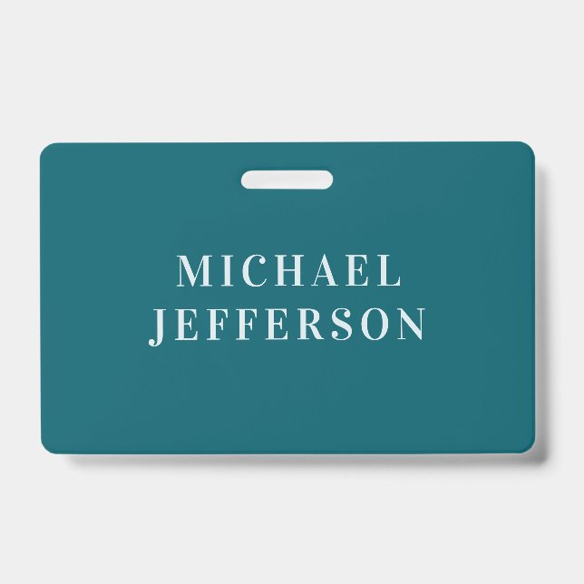 Crachá Cor Personalizada de Cor Azul Teal Escuro Simples  (Frente)