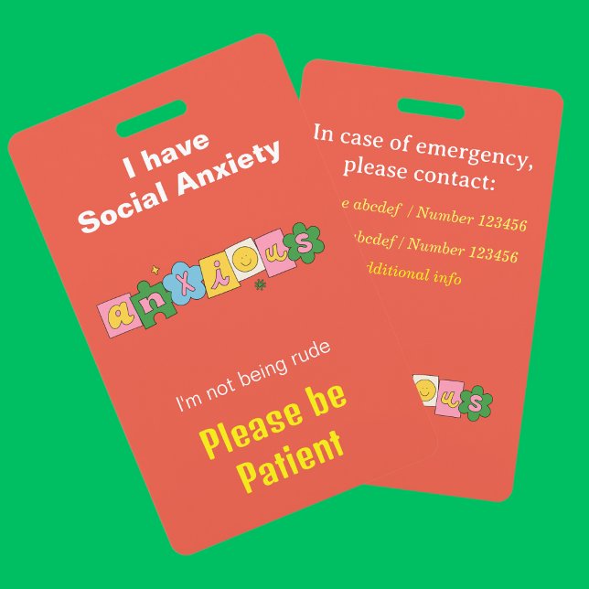 Crachá Corda de identificação de ansiedade ansiosa defici (Social anxiety badge)