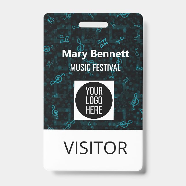 Crachá Cordão com padrão de nota musical | Porta-crachá d (Frente)