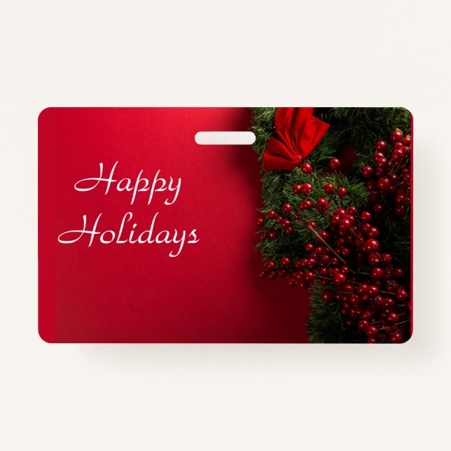 Crachá coroa de natal com amoras vermelhas (Frente)