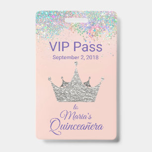 Crachá Coroa de Prata Brilhante Colorida Quinceañera VIP
