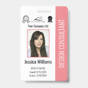Crachá Corporativo Personalizado Moderno Rosa para