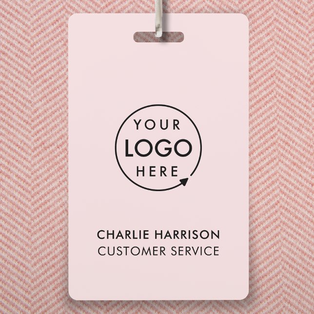 Crachá | Crachás de Identificação Rosa Personaliza (Feminine blush pink company branded staff ID badges for business events & employee identification.)