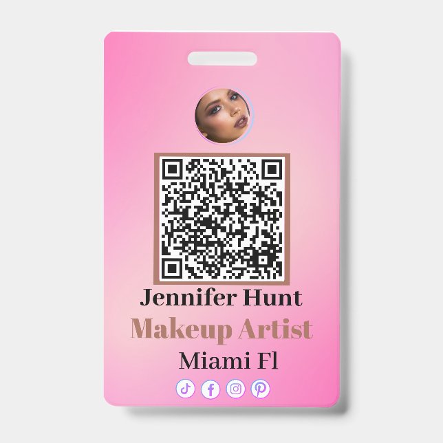 Crachá Crachás Personalizados Rosa com Nome e QRcode Pers (Frente)