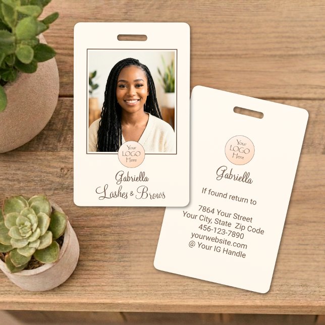 Crachá Cream Mocha Script Logo Photo Lashes and Brows (Criador carregado)