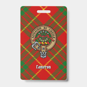 Crachá Crest do clã Cameron sobre Tartan