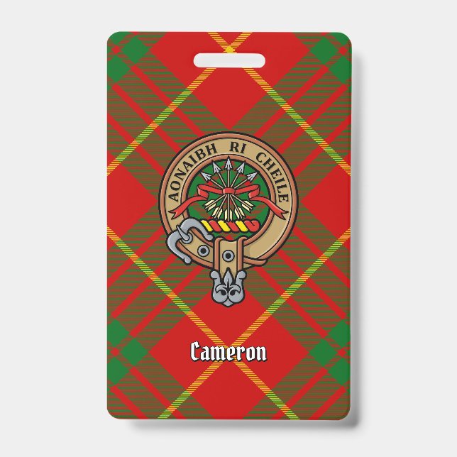 Crachá Crest do clã Cameron sobre Tartan (Frente)