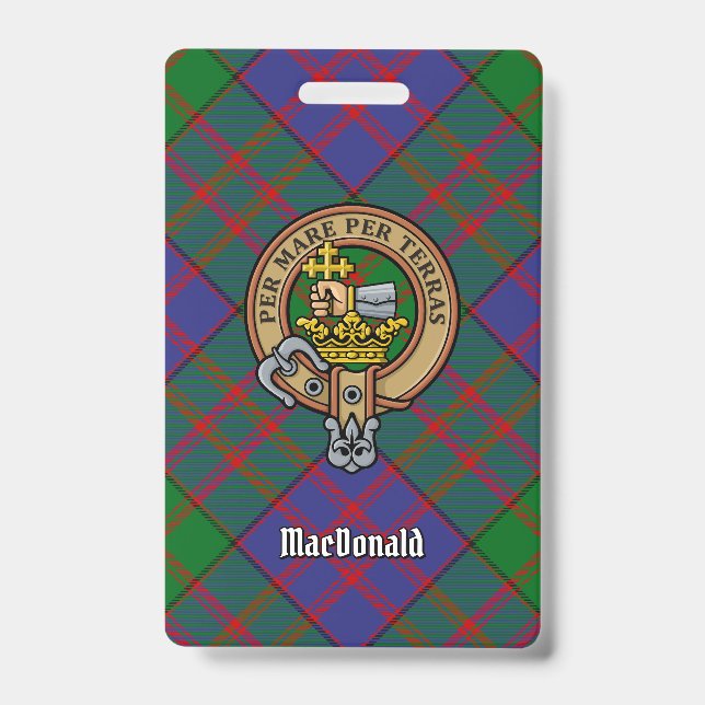 Crachá Crest do Clã MacDonald sobre Tartan (Frente)