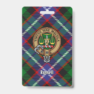 Crachá Crest do Clã Russell sobre Tartan