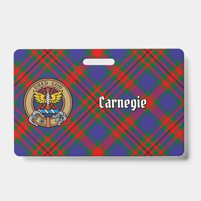 Crachá Crestão do Clã Carnegie sobre Tartan (Frente)