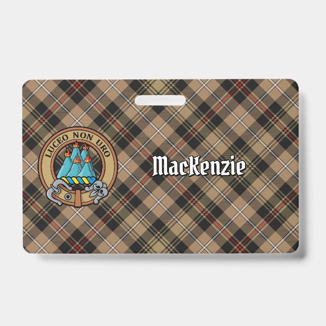 Crachá Crestão do Clã MacKenzie sobre Tartan de Caça Marr (Frente)