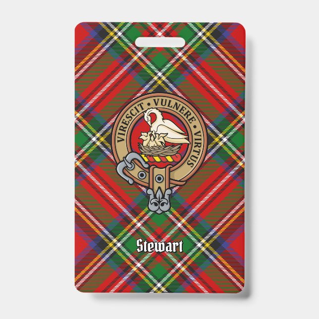 Crachá Crestão do Clã Stewart sobre Tartan Real (Frente)