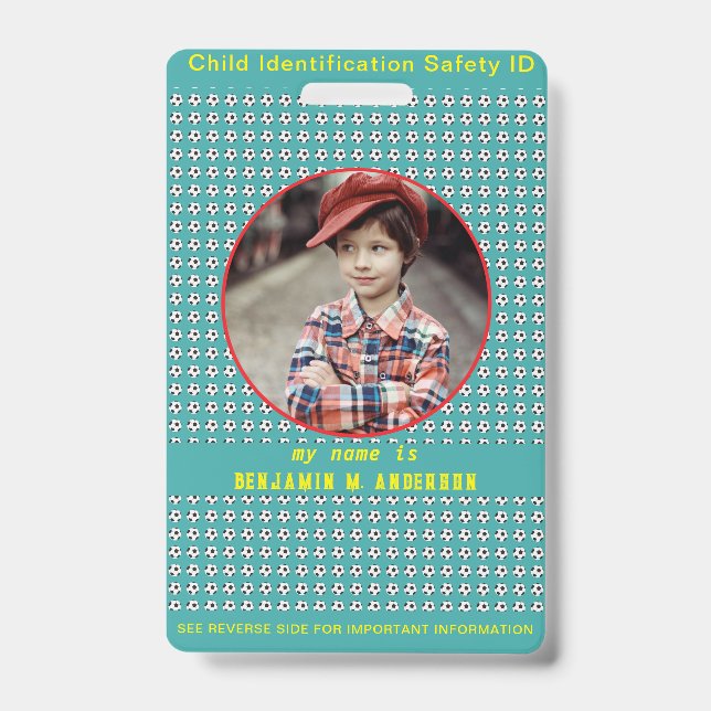 Crachá Criança de Foto Personalizada Colorida de Futebol  (Front)