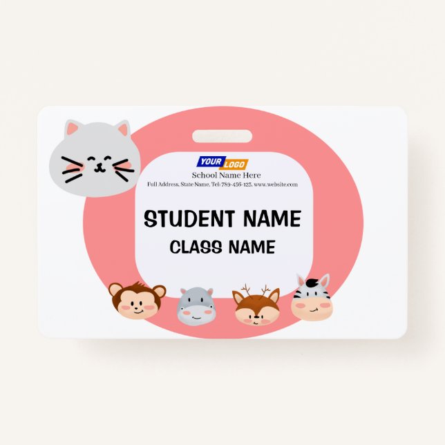 Crachá Crianças nomes de etiqueta com design animal fofo (Frente)