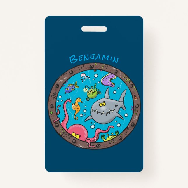 Crachá Criaturas marinhas engraçadas desenho de desenhos  (Frente)